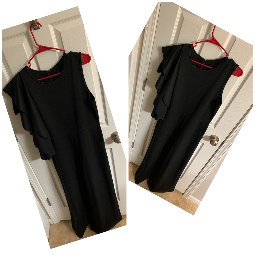 Wide leg pant, off the shoulder ruffled black jump suit Worn twice